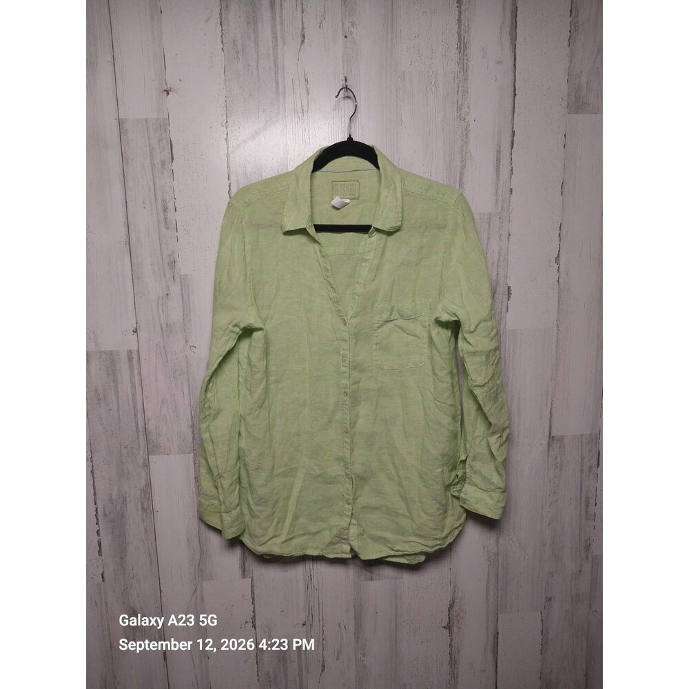 Sigrid Olsen Women's Large Green 100% Linen Button Down Shirt